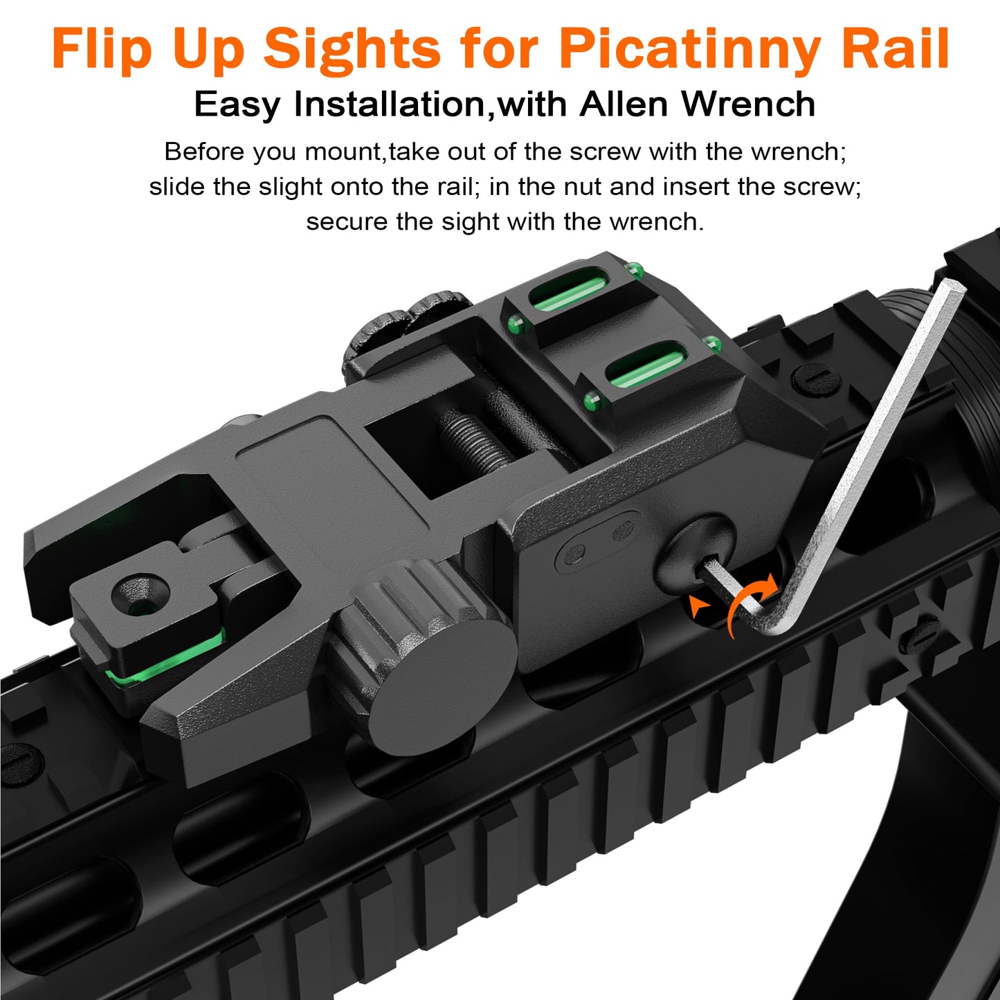 TFFUAM Fiber Optic Sights Flip Up Front and Rear Sites Nylon Folding Sights with Red and Green Fiber Optics Dots Tool-Free Adjustable Backup Sight Set