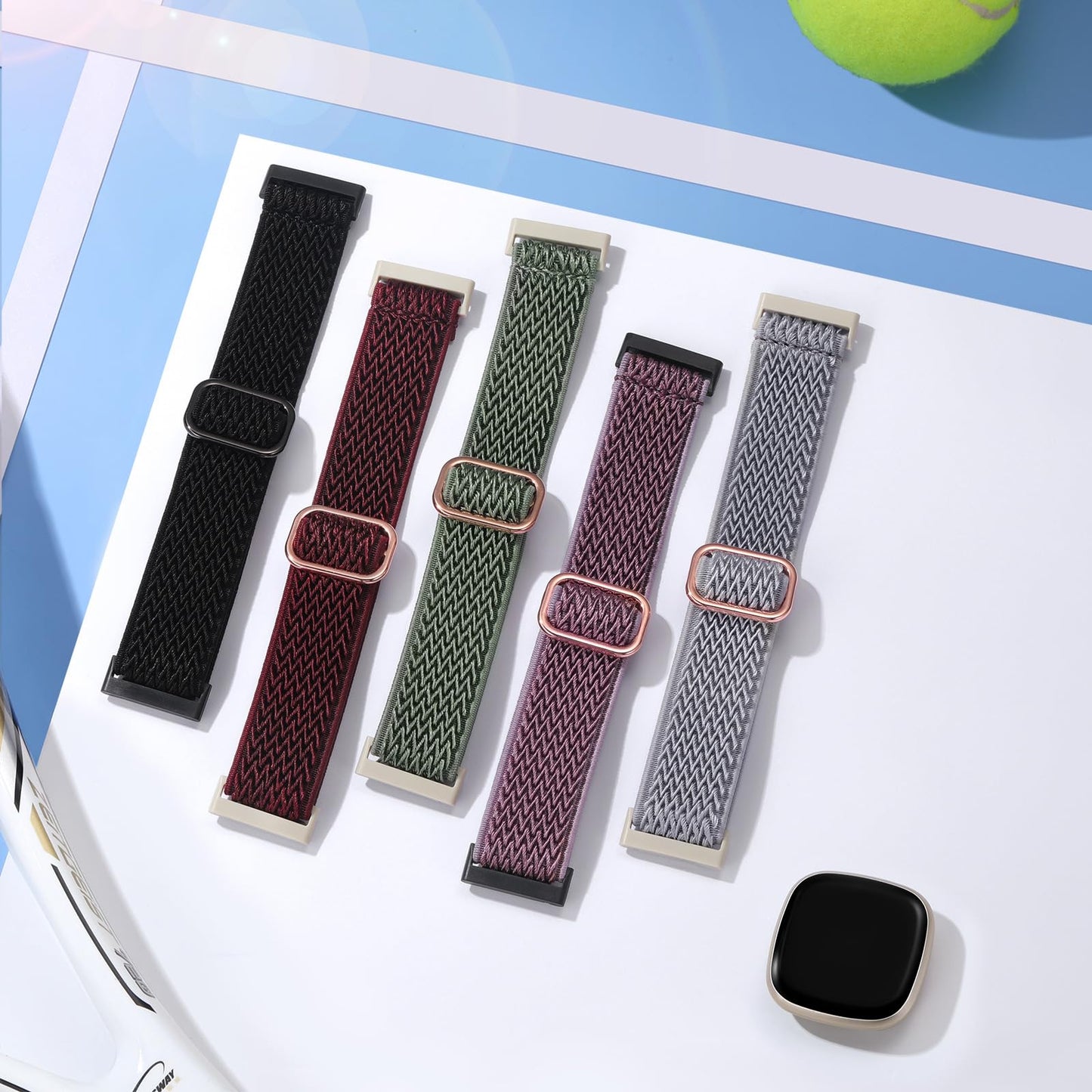 Adorve Compatible with Fitbit Versa 3/Fitbit Versa 4 /Fitbit Sense/Sense 2 Bands for Women Men, Adjustable Stretchy Solo Loop Elastic Nylon Sport Strap for SmartWatch Replacement