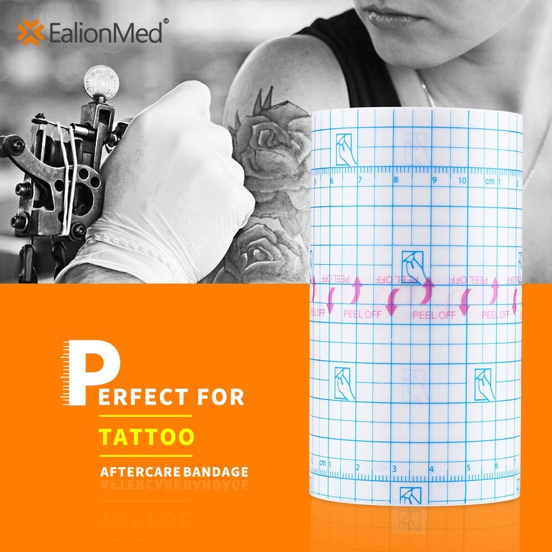Tattoo Aftercare Bandage, Transparent Film Dressing Roll, Transparent Adhesive Bandage, 4in x 11yd, Shower Shield Dressing, Second Skin Waterproof,Soft, Conformable & Breathable by EalionMed