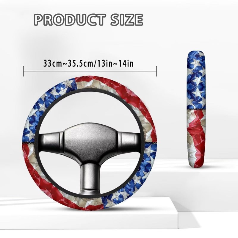 Qiyupavto American Flag Golf Cart Steering Wheel Cover Sweat-Absorbent Non-Slip Steering Wheel Protector Universal Golf Cart Accessories 4th of July Patriotic Decorations
