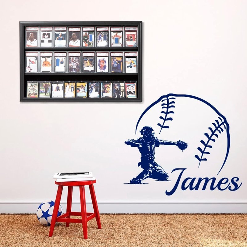 Baseball Card Display Case - Lockable Wall Mount with UV Protection Acrylic Door | Holds Graded Cards