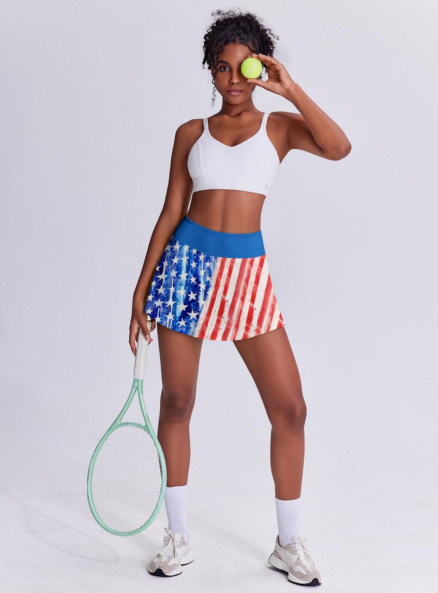 PINSPARK Tennis Skirts Women Pleated Athletic Skirt with Shorts Underneath Wicking Golf Skorts Activewear,Patriot Small