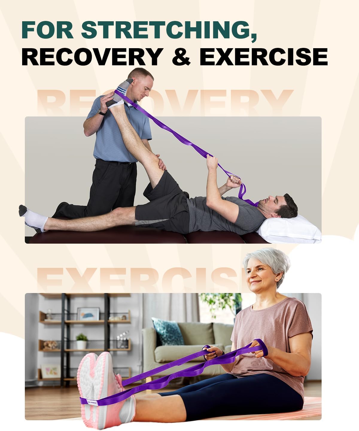 Trideer Yoga Ball - Anti-Burst Exercise & Birthing Ball with 10-Loop Stretch Strap | Ideal for Physical Therapy & Fitness