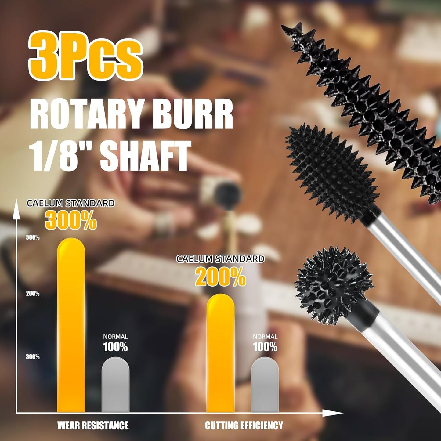 Carbide Rotary Burr Kit - 3-Piece Wood Carving Set | 1/8" Shaft Coarse Bits for Dremel & Rotary Tools