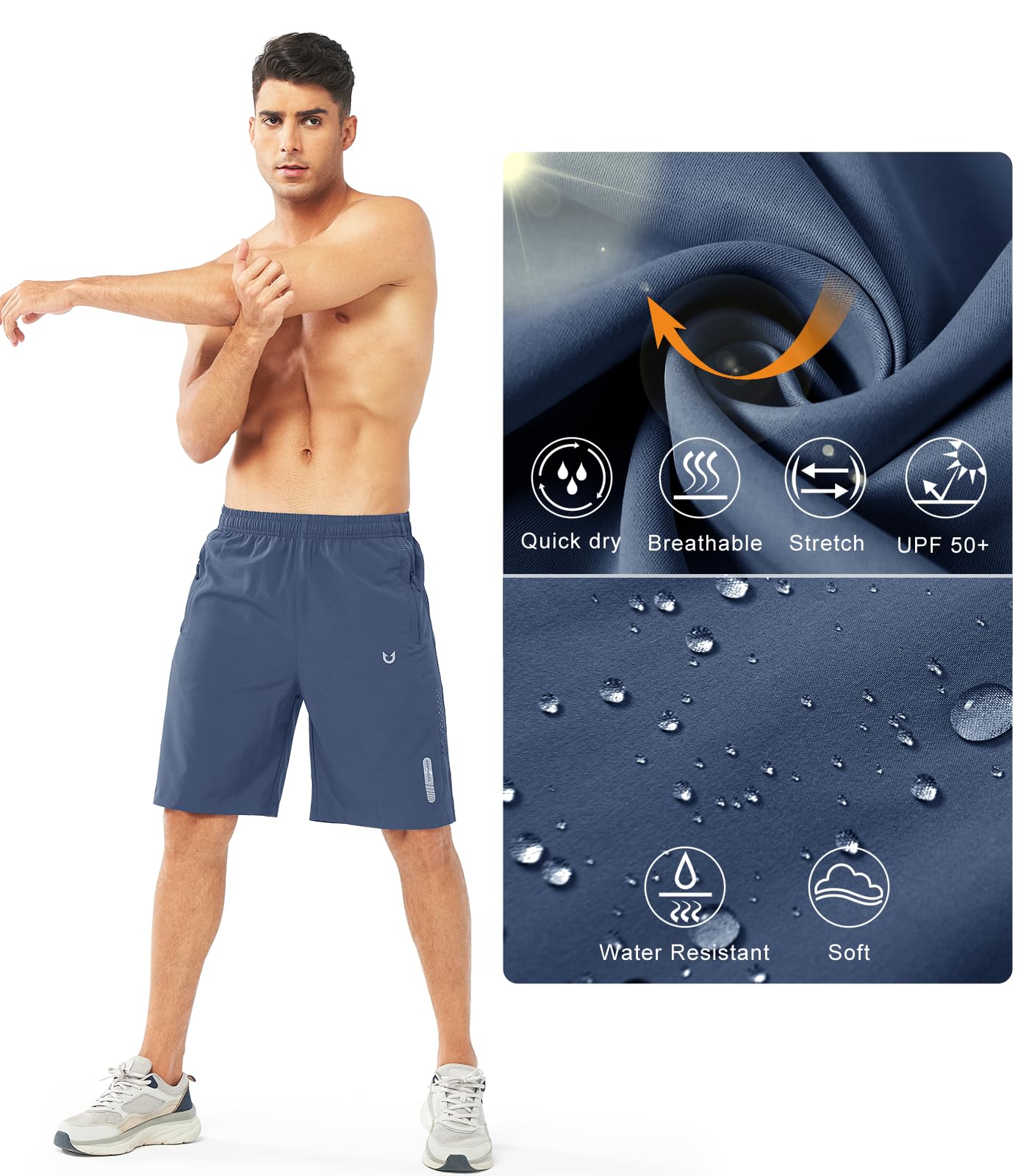 NORTHYARD Men's Athletic Running Shorts Gym Workout 7"/9"/5" Quick Dry Lightweight Sports Basketball Tennis 3 Zipper Pockets FEDERALBLUE-9inch 3XL