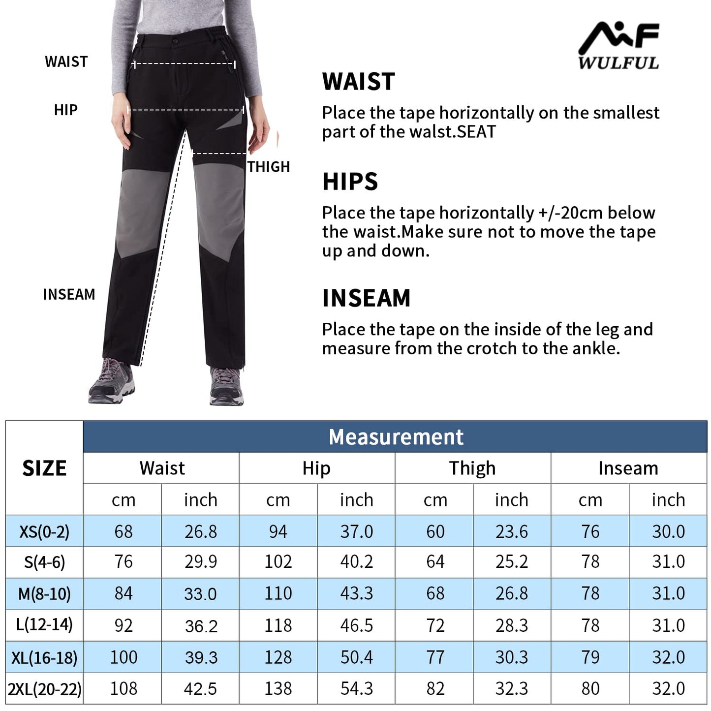 WULFUL Women's Waterproof Windproof Hiking Ski Snow Pants Fleece Lined Softshell Insulated Winter Pants