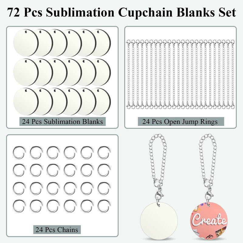 Landical 24 Sets Sublimation Charm Accessories for Cup Name ID Charm for Tumbler Cup Mdf Single Side Sublimation Blanks Bulk with Chains Jump Rings DIY Crafts Gift (Round)
