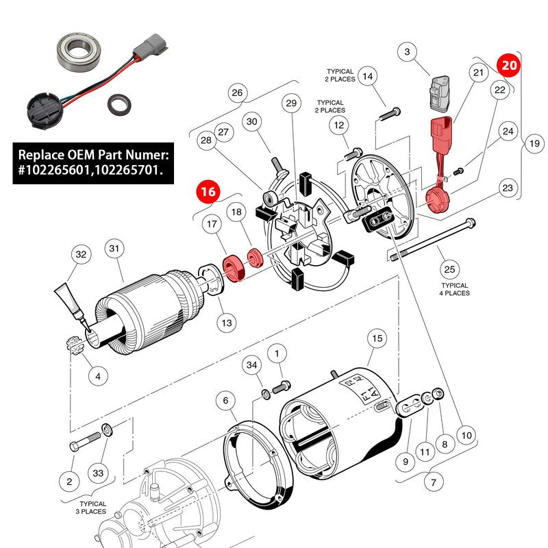Roykaw 48V Speed Sensor Kit for Club Car DS & Precedent (IQ) with GE Motor 2004-up Golf Cart, Old Style, Includes Speed Sensor, GE Magnet, Seal Bearing, OEM# 102265601