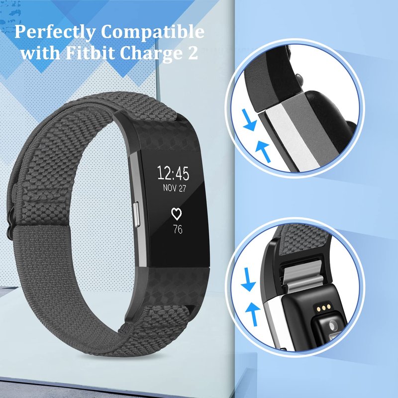 TumpCez Elastic Bands Compatible with Fitbit Charge 2 Band, Adjustable Stretchy Soft Nylon Solo Loop Replacement Strap for Fitbit Charge 2 Women Men