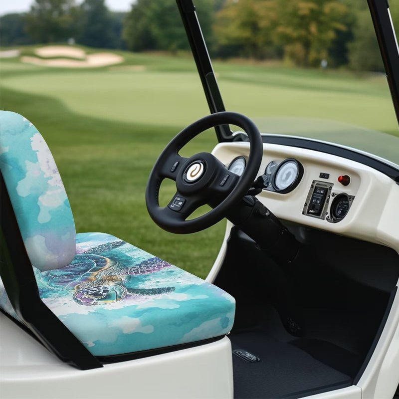 KEIAHUAN Golf Cart Seat Covers for 2 Person Seats Breathable Washable Rear Seat Cover Set Split Backres Front Seat Cover Non-Slip Fit All Golf Cart, Easy Install and Clean, Blue Sea Turtle