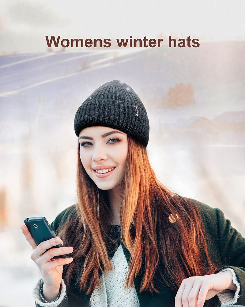 Ocatoma Beanie for Men Women Warm Winter Knit Cuffed Beanie Soft Warm Ski Hats Unisex Chocolate Brown