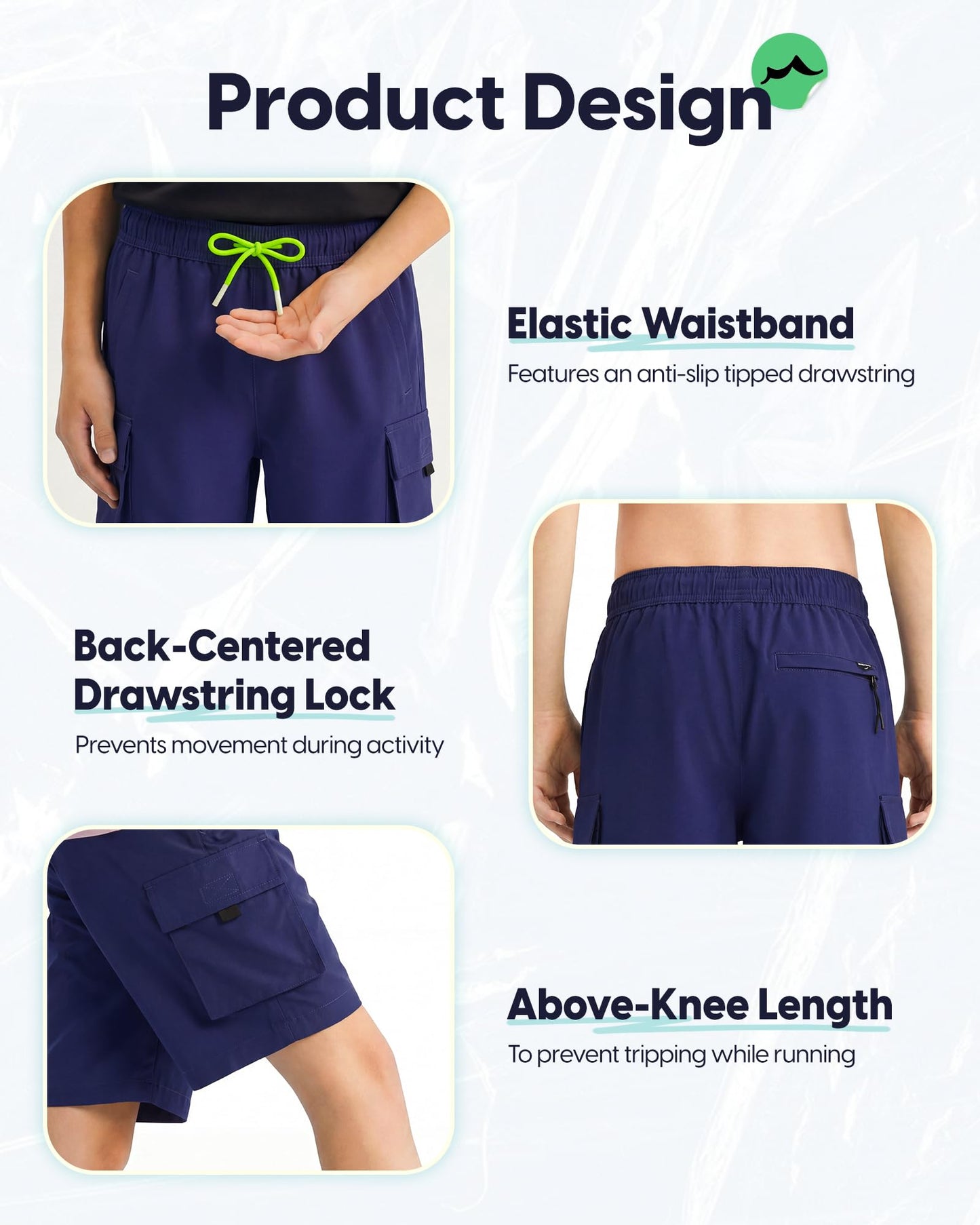 maamgic Boys Swim Trunks with Compression Liner Recycled Cargo Swim Shorts Stretch Teen Boy Bathing Suit with Pockets Dark Blue 10/12