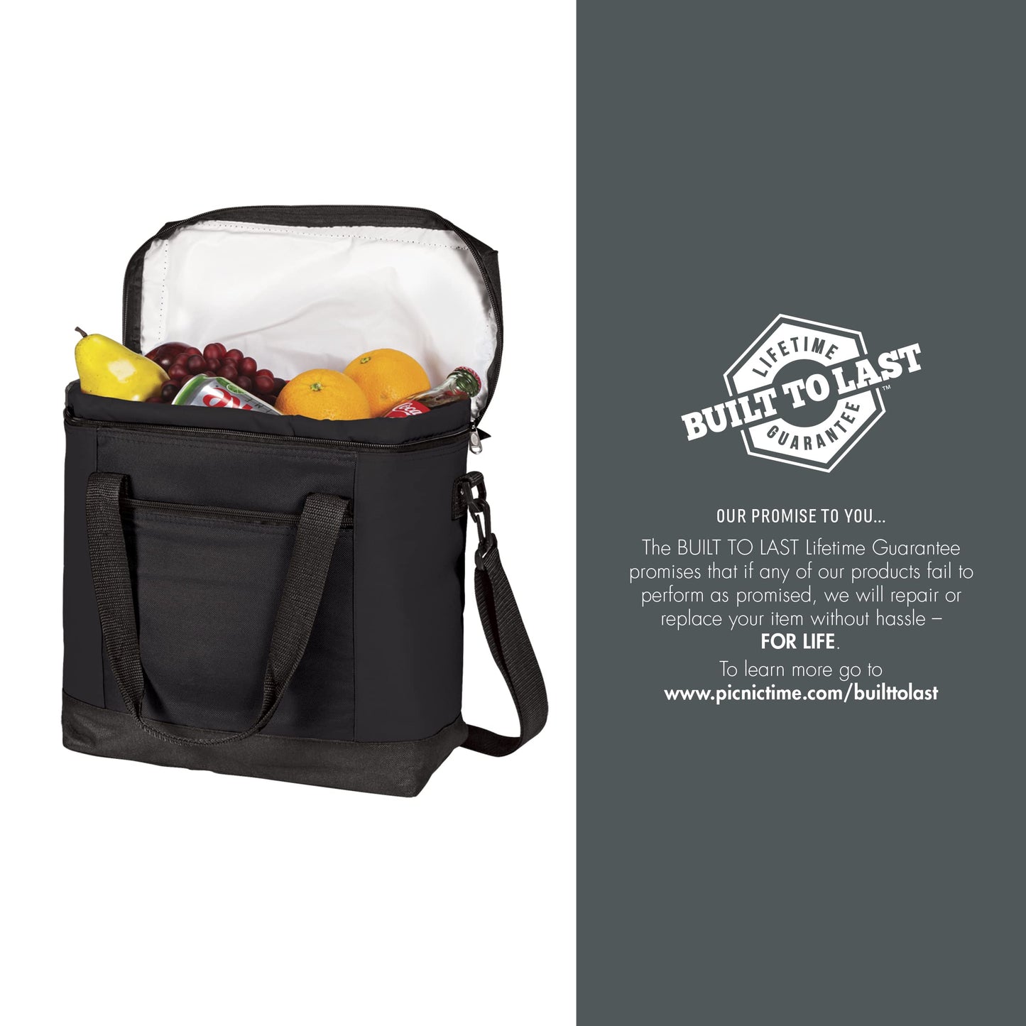 PICNIC TIME Montero Tote Cooler Bag, Versatile Insulated Cooler Bag with 20-Can Capacity, Soft Insulated Tote with Water-Resistant Interior Liner, Zipper Pockets, Converts to Backpack Straps, (Black)