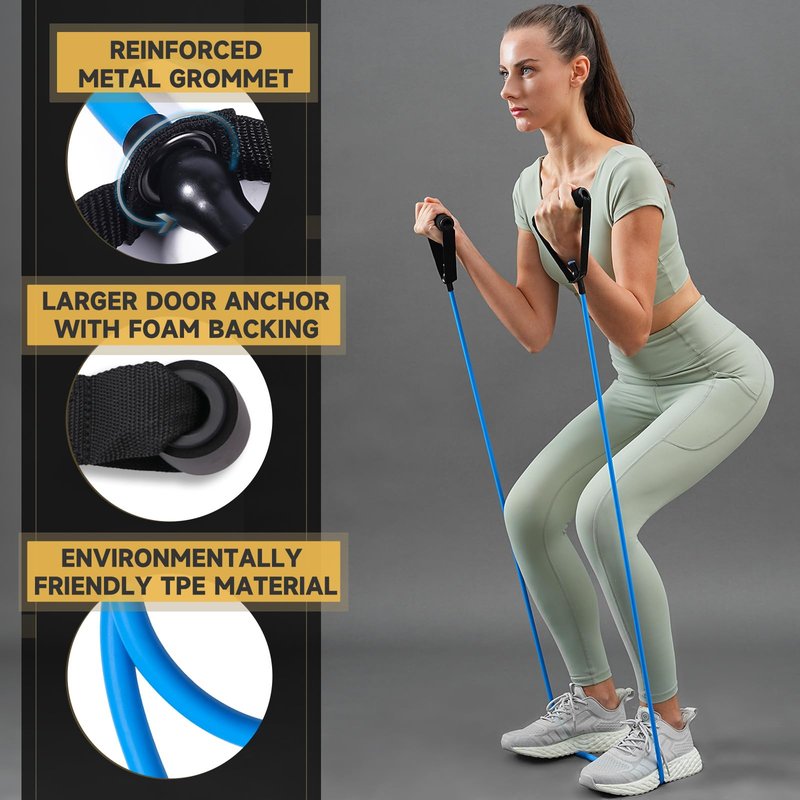 Single Resistance Bands with Handles for Working Out Women and Men, Exercise Bands with Door Anchor, Stretch Bands for Home Workouts, Simple Guide Included (Light-red-20 lbs)