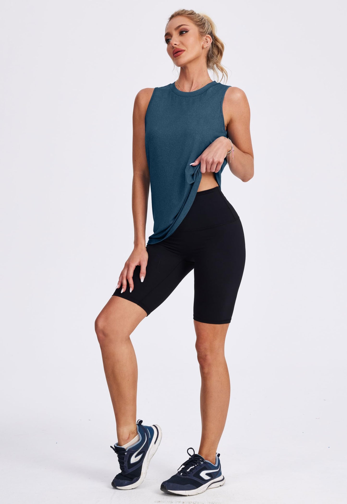 XIEERDUO Women's Workout Tank Tops Racerback Athletic Running Muscle Tank Gym Tennis Shirts Exercise Fitness XXL Dark Blue