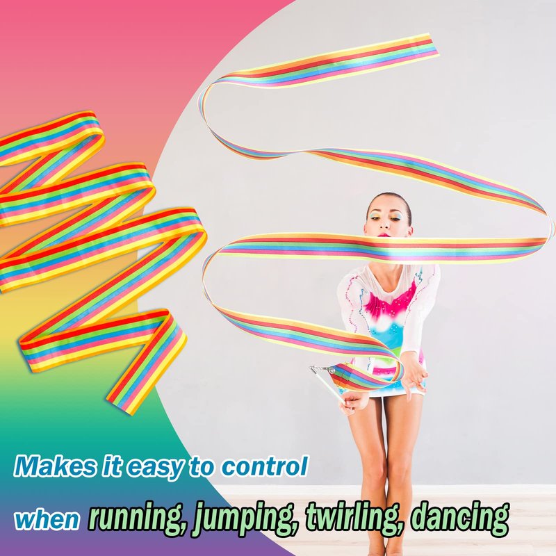 Deekin 48 Pieces Gymnastics Wands Dancing Dance Ribbons Streamers 6.6 Feet Artistic Rainbow Twirling Ribbons for Gymnastics Party Favors with Non Slip Handle