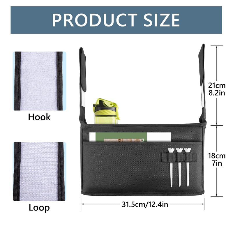 Golf Organizer - Push Cart Accessory with Storage Bag, No-Drilling Pouch, Adjustable Drink Holder - Gift for Men