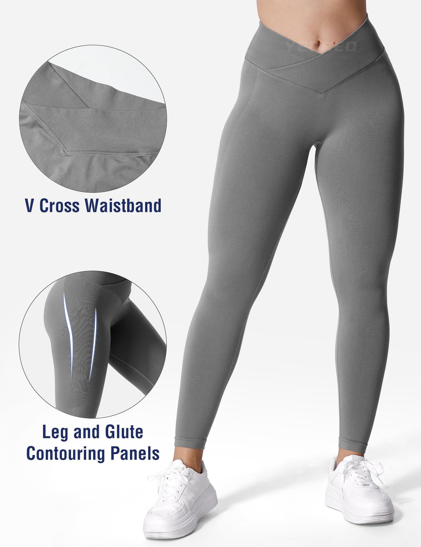 YEOREO V Waist Workout Leggings for Women Butt Lifting Scrunch Gym Leggings Amplify Seamless Yoga Pants Grey L