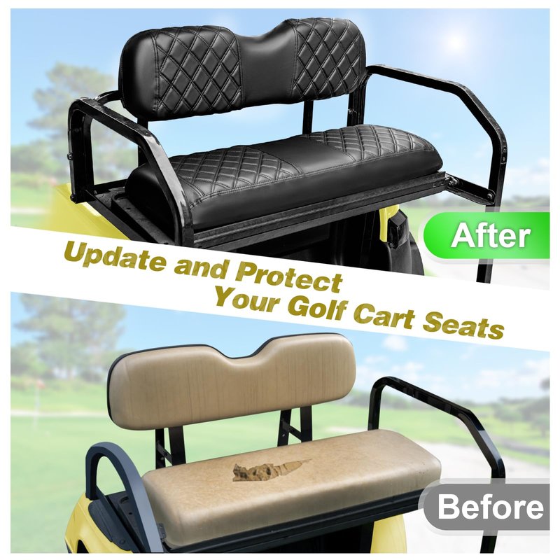 PZWLI Golf Cart Diamond Seat Covers with Pocket for Yamaha Drive/Drive 2 Original Regular Seat Cushion,Golf Cart Vinyl Replacement Front Seat Cover,No Stapler,Black