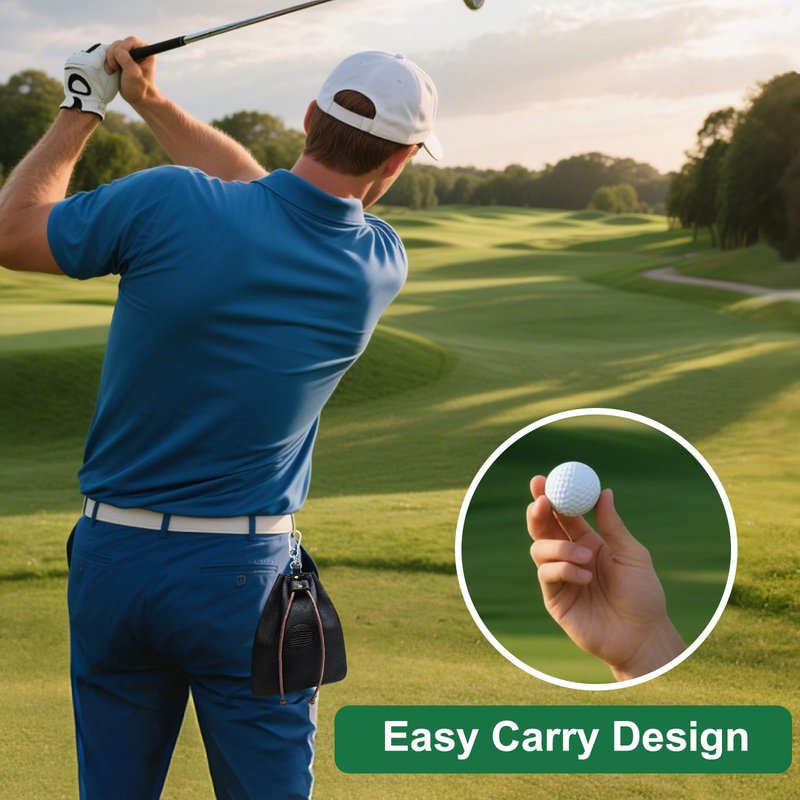 iSamzan Real Leather Golf Tee Bag: USA Golf Ball Bag Pouch with Drawstrings Valuables Pouch for Men - Cool Funny Gifts for Him Golfers Men (Black)