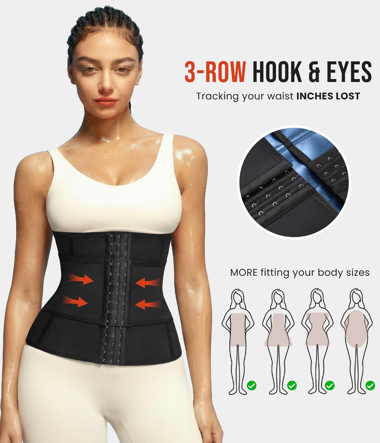 Junlan Waist Trainer for Women Belly Fat Sweat Band Cincher Waist Trimmer Tummy Sweat Belt Stomach Wrap Sauna Suit Binder Corset, Black M