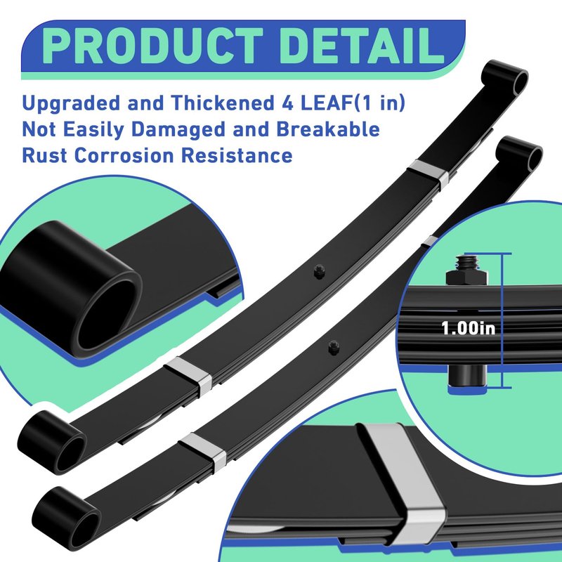 CartClan Golf Cart Heavy Duty 4-Leaf Rear Spring Kit Suitable for 2004-up Club Car Precedent Golf Cart, with Bushings Spacers & U Bolts, Replaces OEM# 102544901, 1012180, 1015583, 102506401