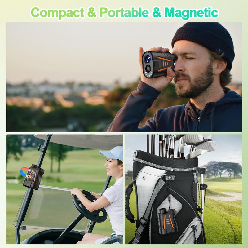 Golf Rangefinder with Slope Compensation Mode, 1800 Yards Golf Laser Rangefinder, 6X Magnification for Distance Angle Height Measurement, Magnetic Stripe, Water Resistant, Flag Pole Locking Vibration