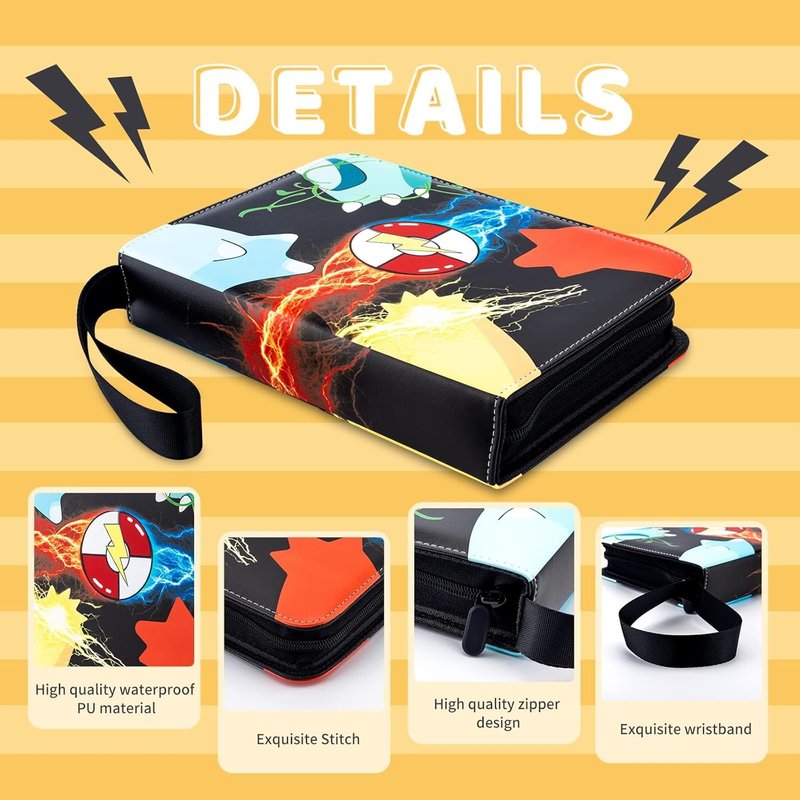 Trading Card Binder - 400 Pocket Card Book Holder with 50 Removable Sleeves | Waterproof PU Material, Portable Collectible Album