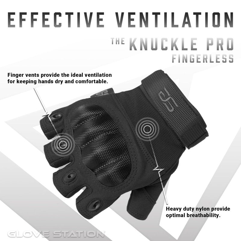 Glove Station Fingerless Knuckle Gloves for Men - Motorcycle Gloves for, Airsoft, Hunting, Work and Hiking - Black, Large
