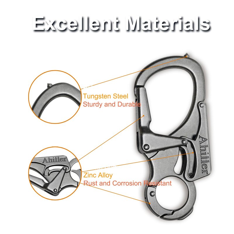 Ahiller 3" Carabiner Keychain Clip, Rugged Alloy Double Lock Design - Tungsten Steel Spike - Multi Tool Caribina, Small Key Ring Clip for Camping Hiking Fishing Outdoor Survival [Gunmetal-1P]