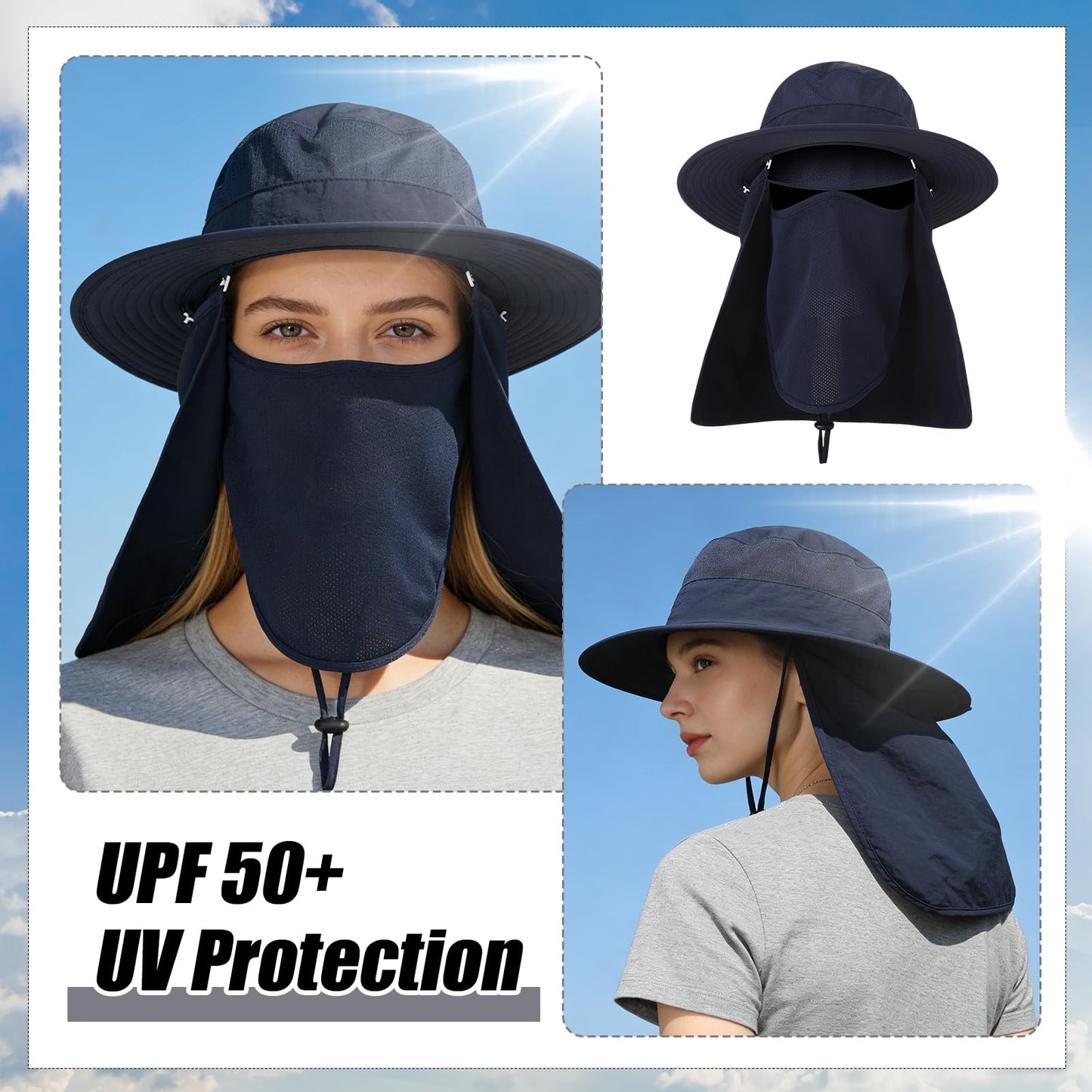 Zhamate 4 Pack Sun Hats for Men Women UPF 50+ Wide Brim Fishing Bucket Hat Summer Outdoor UV Protection Adjustable Neck Flap