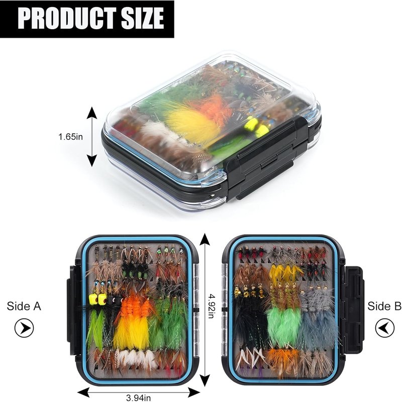 Fly Fishing Flies Assortment Kit - 64/108pcs for Trout & Bass | Waterproof Fly Box Included