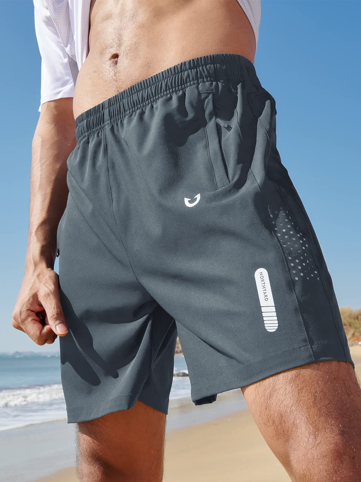 NORTHYARD Men's Athletic Running Shorts Gym Workout 7"/9"/5" Quick Dry Lightweight Sports Basketball Tennis 3 Zipper Pockets COOLGREY XL