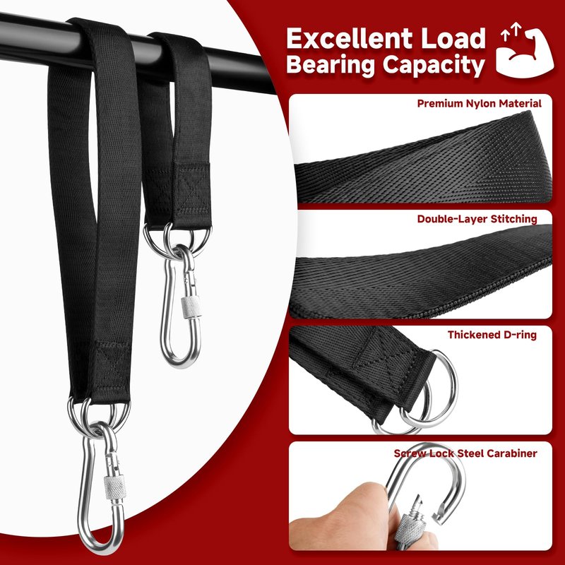 2 Pairs Gym Hanging Straps Kit with 4 Screw Lock Hooks, Outdoor Hanging Kit Fitness Extension Straps for Gym Bar, Door Bar, Cable Machines, Pull-up Bar Gym Equipment, Gym Fitness Strap