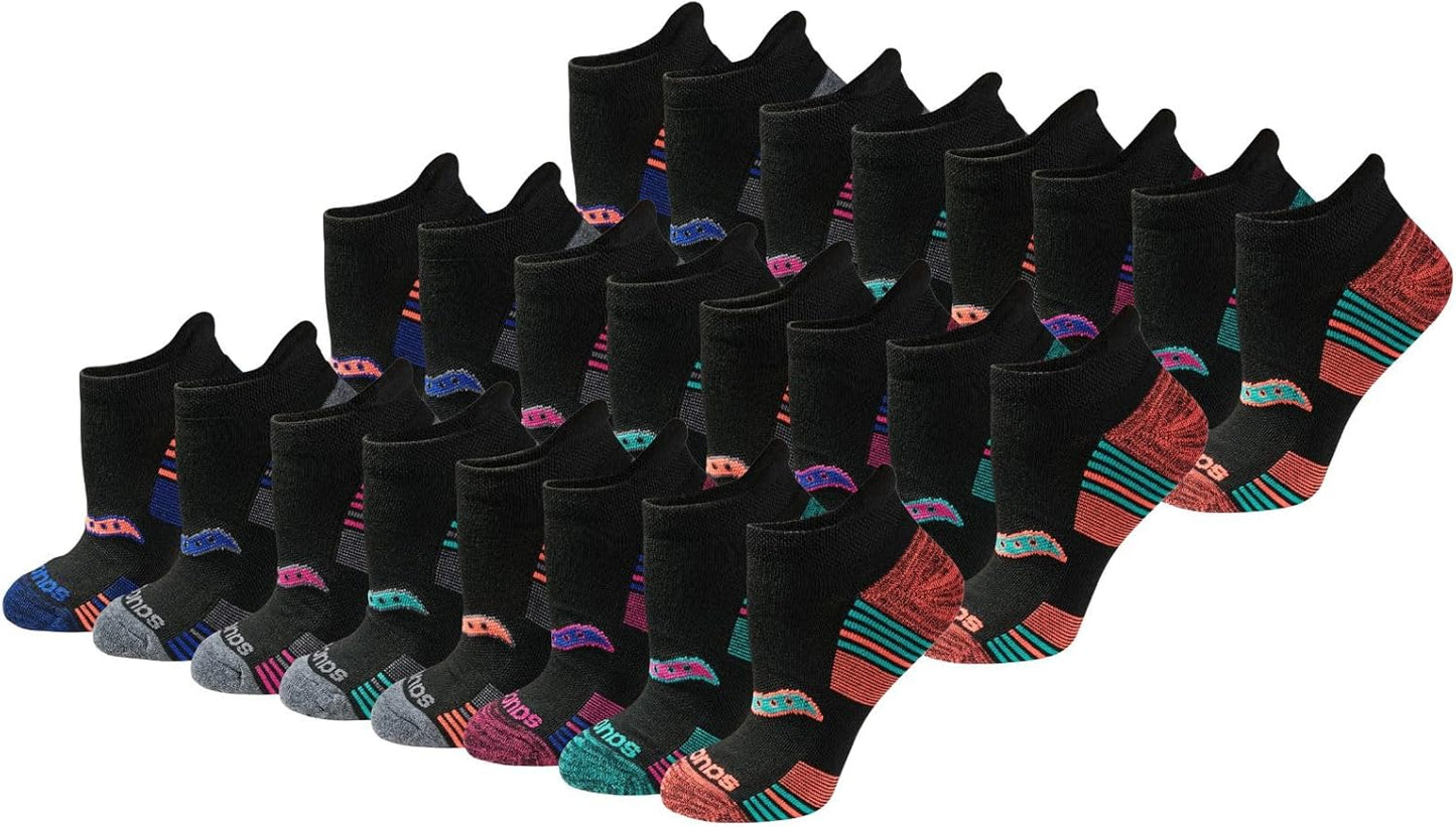 Saucony Women's RunDry Performance Athletic Socks - Heel Tab Design | Available in S-L (8, 16, 24 Pairs)