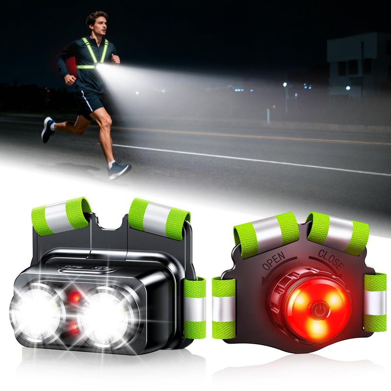 Viccux 800LM Ultra Bright & 7+2 Modes Running Lights for Runners with Rear Light, 45° Beam & 360° Reflective Vest, IPX4 Waterproof Reflective Running Vest for Night Walking/Jogging, 4-25Hrs Runtime