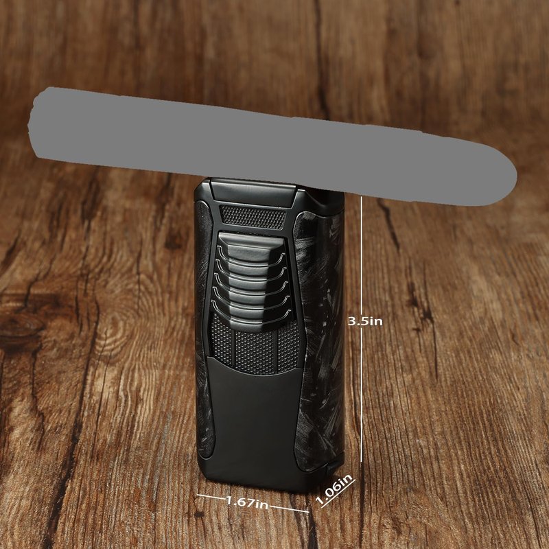 All in One 3 Jet Flame Butane Torch Lighter Built-in Cutter Cut, Punch, Holder Function, Draw Enhancer Tool, Refillable Windproof Gas Lighter (Sold Without Gas) ﻿ (Red Wood Grain)