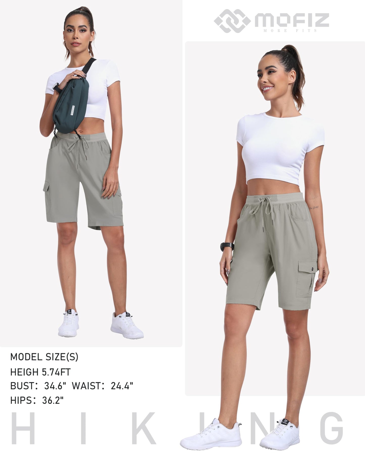 MoFiz Hiking Shorts for Women Quick Dry Athletic Cargo Shorts Lightweight Summer Running Shorts with Pockets Grey Khaki XL