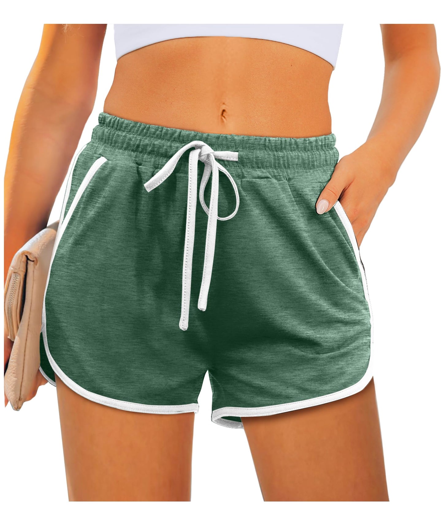 Aloodor Biker Shorts for Women with Pockets Soft Fitness Clothing Beach Vacation Clothes