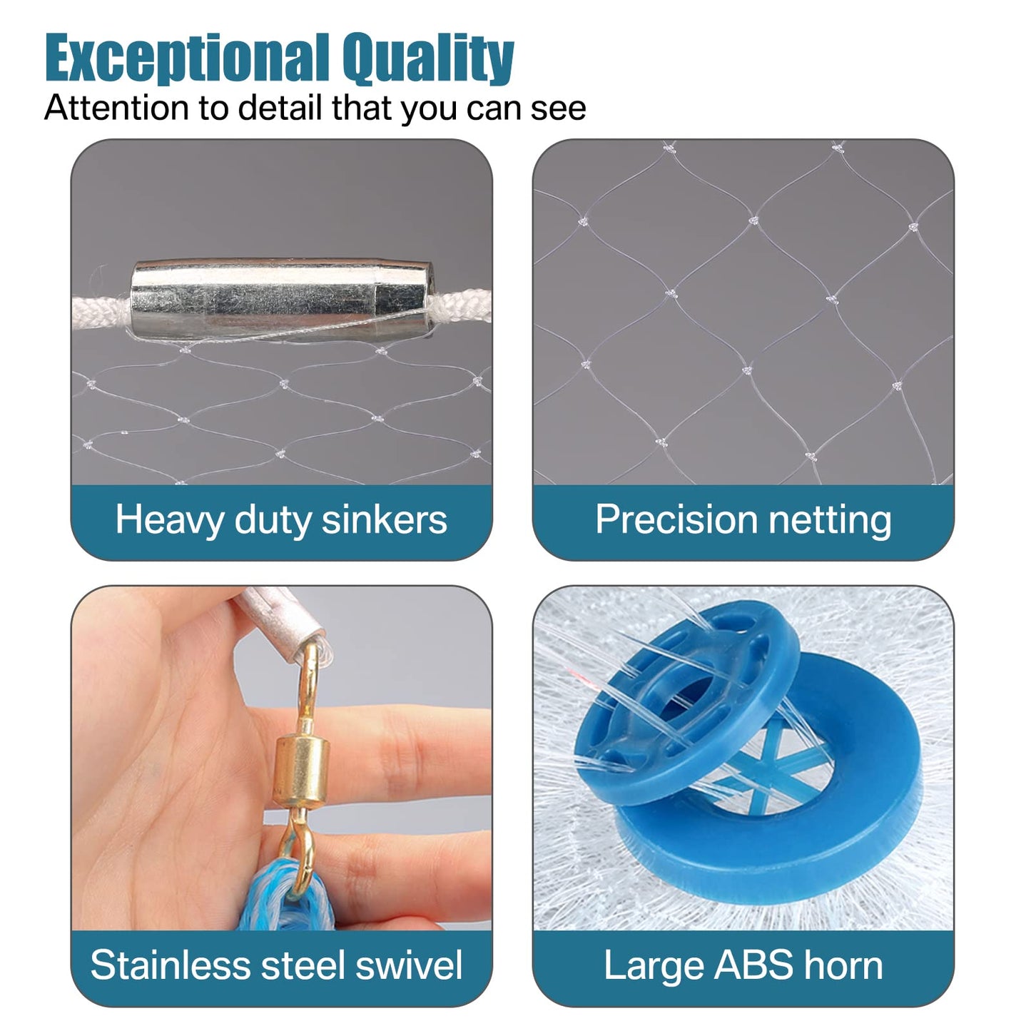 Yeahmart American Saltwater Fishing Cast Net for Bait Trap Fish 8ft Radius Casting Nets with Heavy Duty Real Zinc Sinker Weights, 3/8inch Mesh Size