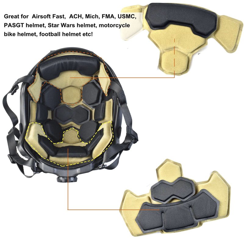 Tactical Fast Helmet Pads Set Military Memory Foam Pad Protective Mat Airsoft Helmet Padding Kit, Universal Replacement Motorcycle Tactical Cushions Mats (Tan)