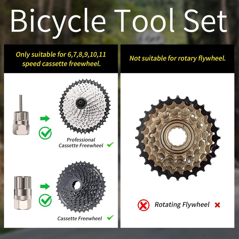 5 Pcs Bike Cassette Removal Tool with Chain Whip and Auxiliary Wrench Bicycle Sprocket Removal Tool Bicycle Cassette Lock Ring Extractor Freewheel Remover Wrench Sprocket Remover