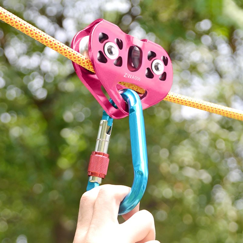 TRIWONDER 30kN Zipline Pulley 6700LBS Zip Line Tandem Dual Trolley Kit for Cable & Rope Heavy Duty for Rescue Climbing Hauling Backyard Zipline Mountaineering Rigging (Blue)