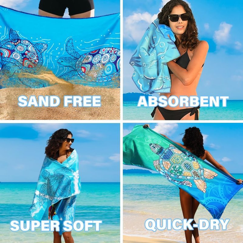 Microfiber Beach Towel - Lightweight, Quick-Dry & Sand-Free | Large Compact Travel Accessory for Pool & Camping