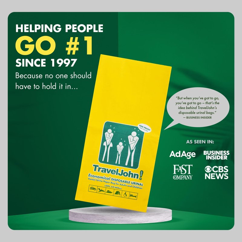 TravelJohn Economical Disposable Urinal – 2-in-1 Design for Vomit/Urine Paper Bag for All Genders & Ages – Disposable Urine Bags for Travel, Emergency, Camping & Car Road Trips – 5 Pack (TJ1P)