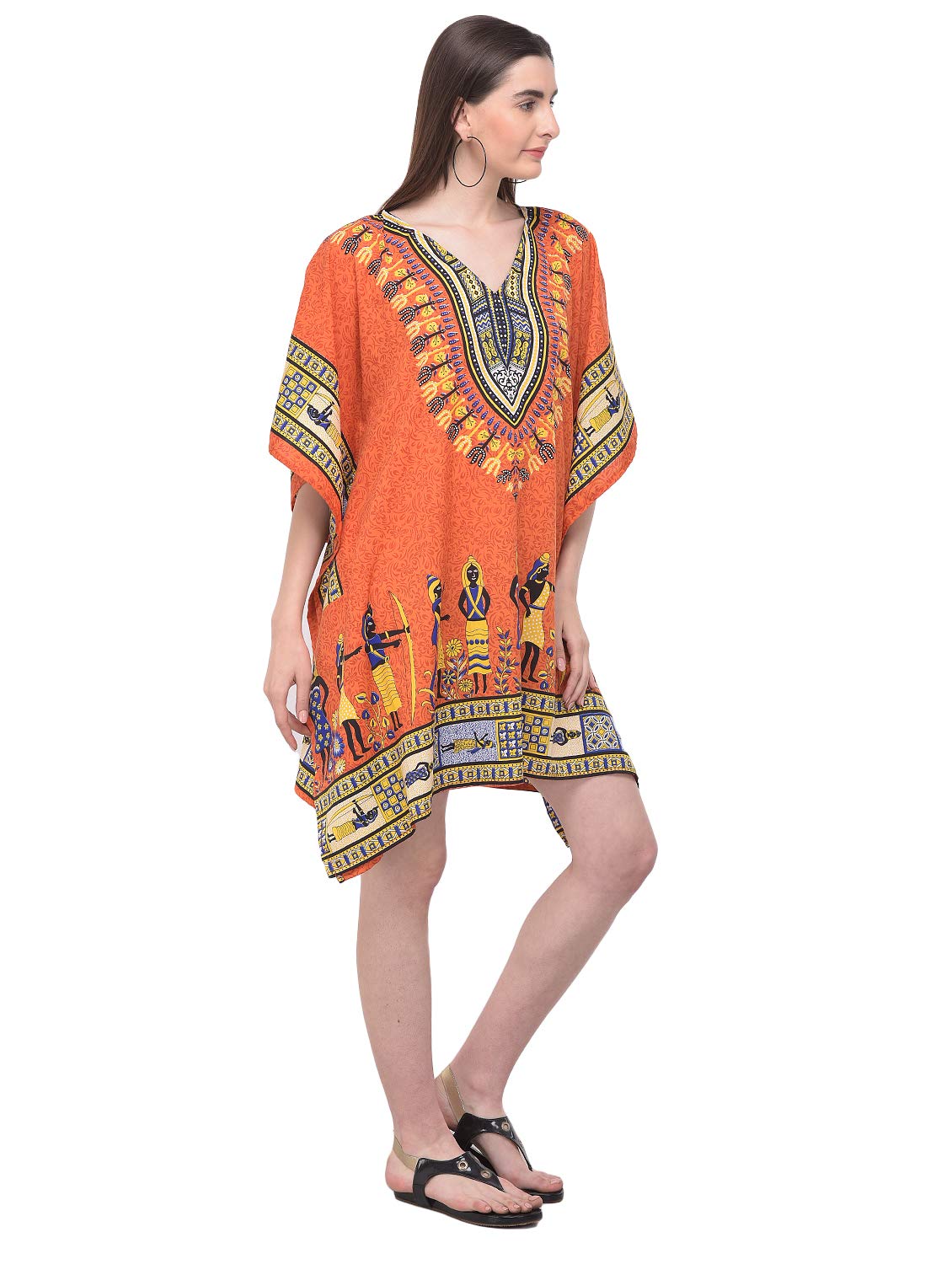 Gypsie Blu African Dashiki Caftan Tunic Tops Kimono Dress Summer Evening Plus Size Kaftan Cover-Up for Women (Orange Dashiki Tunic Dress)