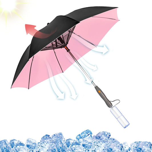 C-LARSS 3 in 1 Umbrella with Fan, Portable Misting Fan Umbrella With UV Protection, Mist Spray Umbrella for Summer Cooling, Golf, Walking, USB Rechargeable & Battery Powered (Pink Rechargable)