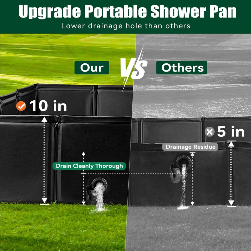 Thallike Upgraded Portable Shower Pan, 41" x 41" x 10" Outdoor Shower Base with Detachable Drain Pipe, Foldable Camping Shower Base for Beach, RV, and Indoor