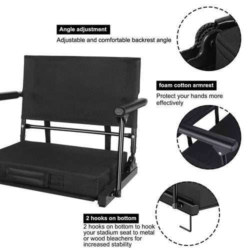 Stadium Seat for Bleachers with Back Support & Armrests, Foldable Stadium Chair with Removable Padded Comfy Foam Cushion, Lightweight Protable Bleacher Seat with Shoulder Strap & 4 Reclining Positions