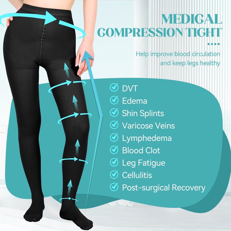 Wegitcs Compression Pantyhose for Women & Men, 20-30mmHg Graduated Compression Leggings Closed Toe, Waist High Medical Compression Stockings for Treatment Varicose Veins Swelling, (Black, X-Large)